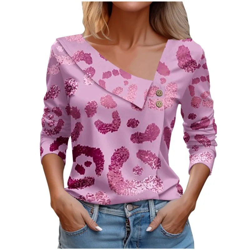

Shirt for Women Fashion Women's Elegant Printing Diagonal Collar Blouses Autumn Street Style Casual Loose Long sleeve Shirt 2023