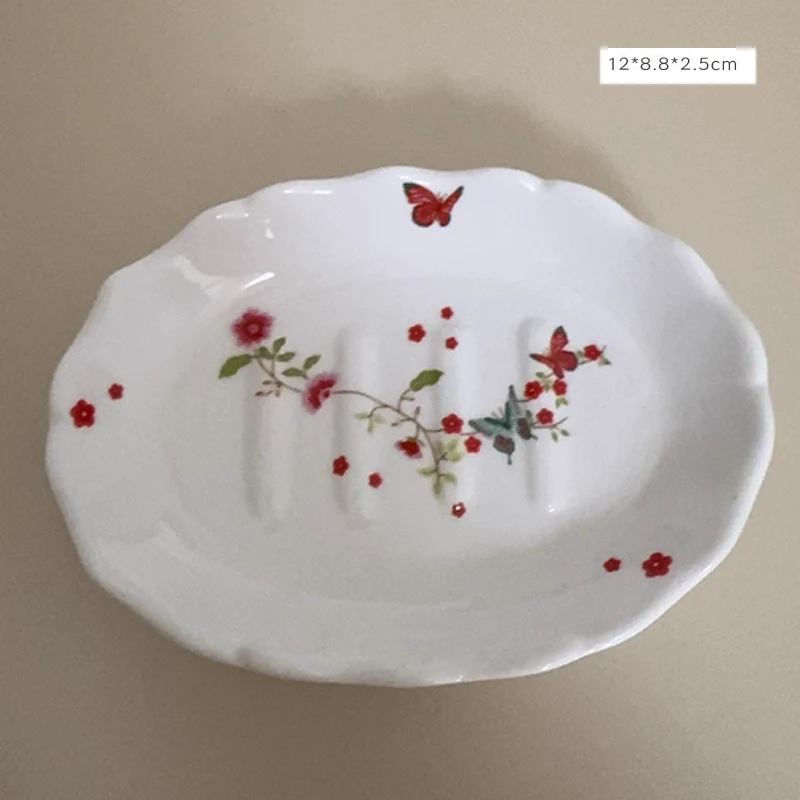 Ceramic Cute Soap Box Light luxury Cartoon butterfly pattern Soap Dish Home Bathroom Kitchen Supplies Bathroom Storage Rack, 1Pc