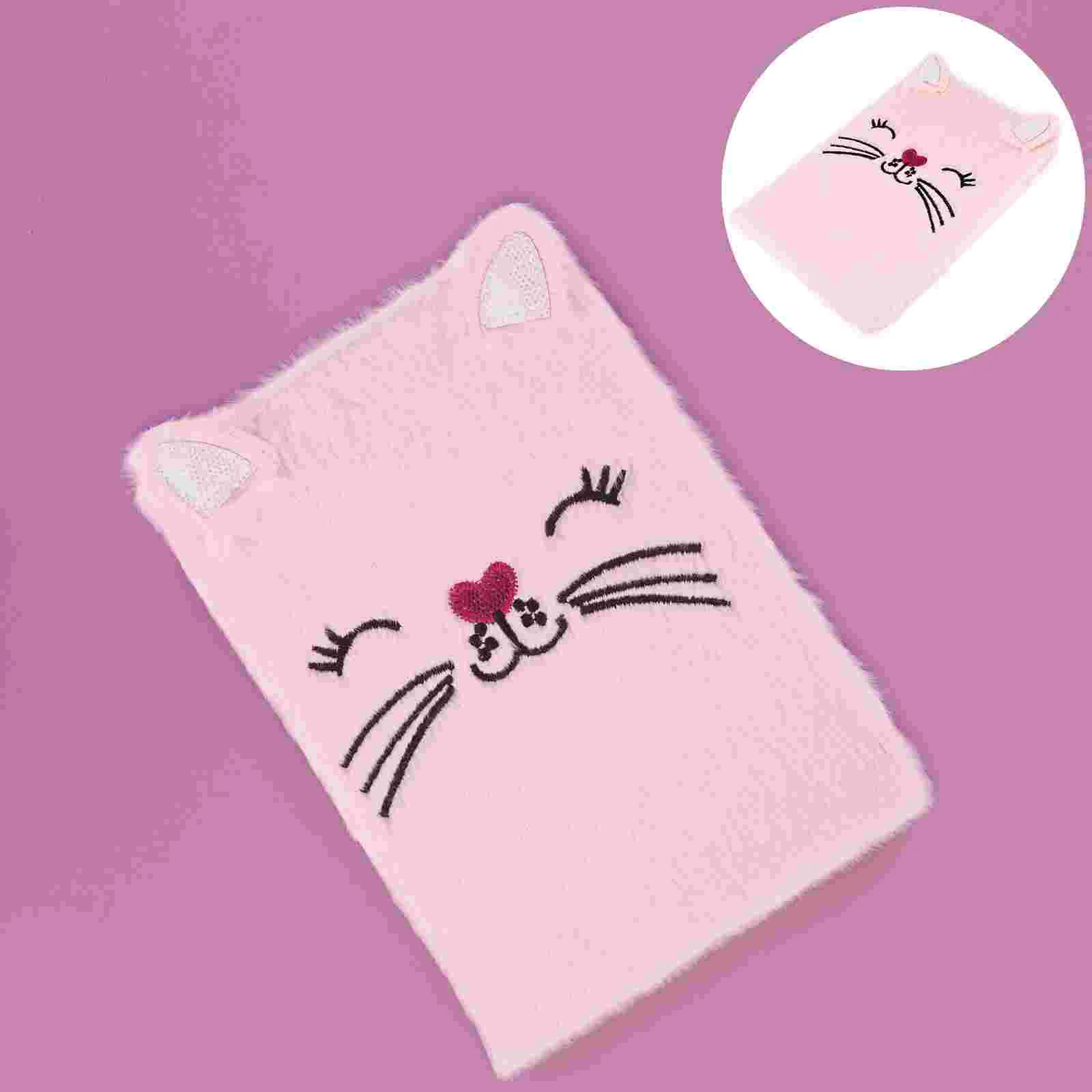 Cat Diary Lovely Plush Notebook Cartoon Kitten Kid Office Pattern Pocket Girls Stationery Handbook Writing Scrapbook diary lock plush notebook kids hairy journal girls unicorns pattern notepad fluffy students stationery decorative kid giftss