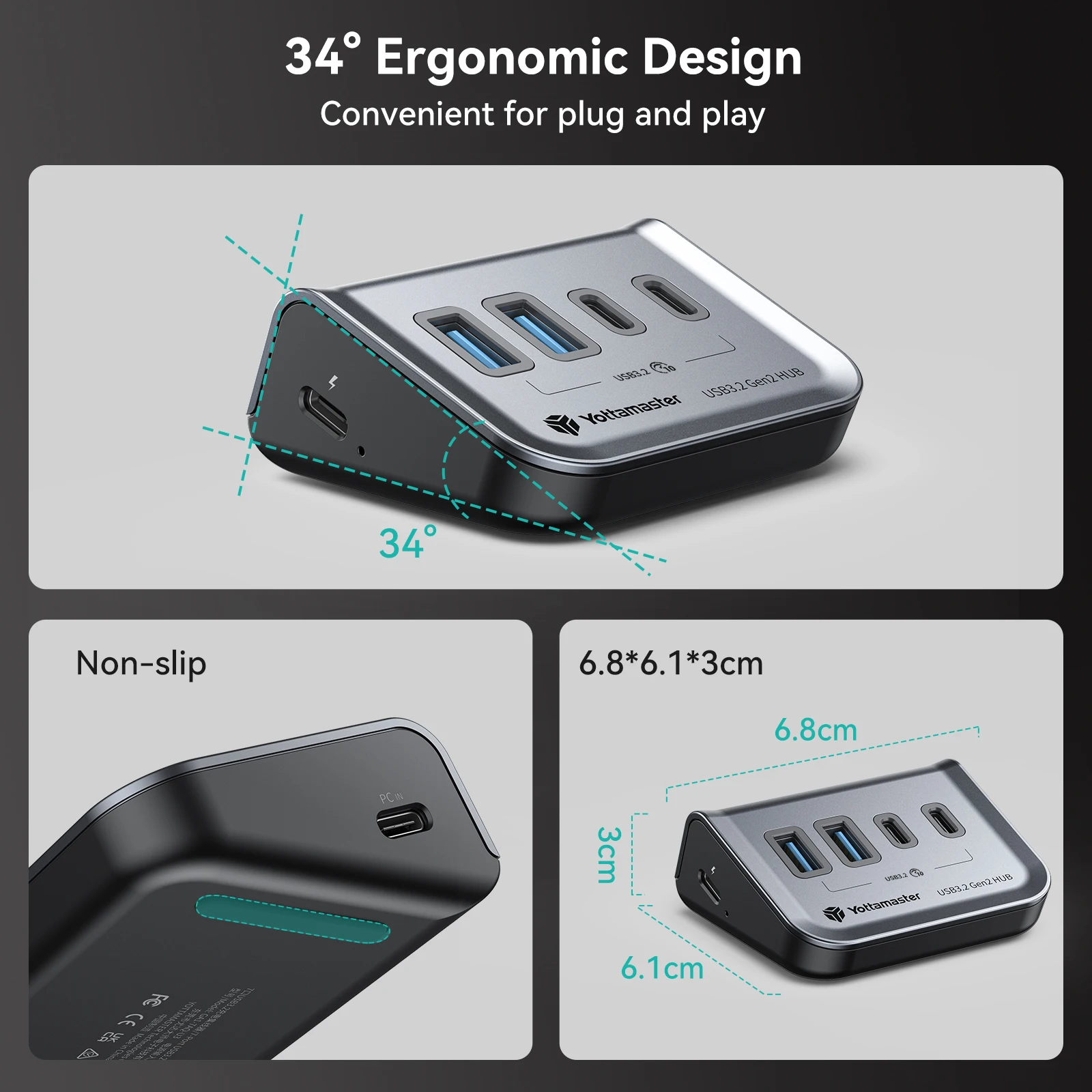 Yottamaster-adaptador de Hub Usb Multi-function Docking Station para Windows Mac Usb Splitter Tipo-c Usb-a 4in 10gbps 3.1 - Imagem 5