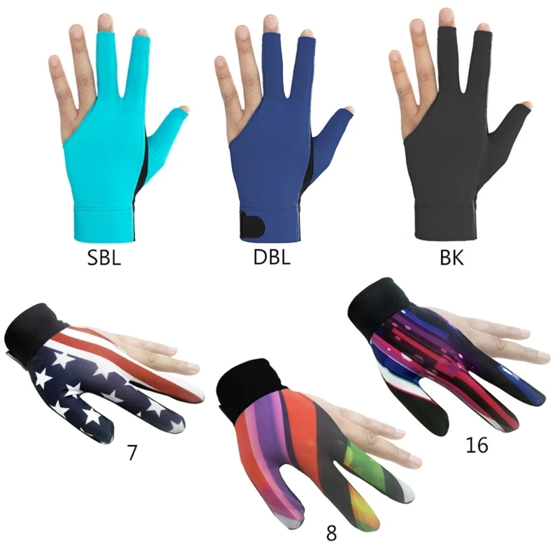 Multi Colors Billiard Gloves Three Finger Cue Pool Gloves Sport Gloves for Women & Men Both Left and Right Hand Dropship