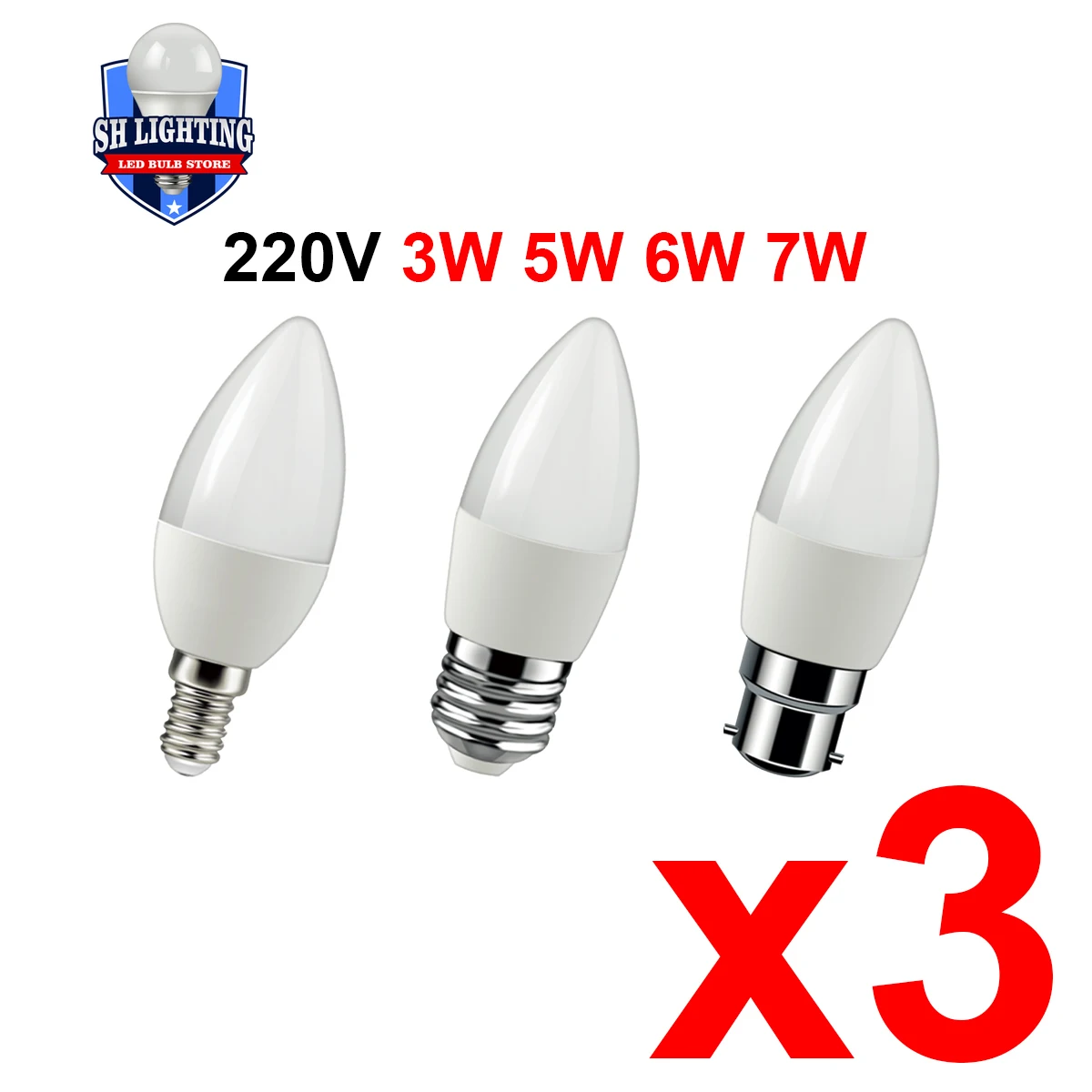 3PCS Led Candle Bulb C37 3W 5W 6W 7W E14 AC220v-240v 3000K 4000K  6000k For Home Decoration Lamp