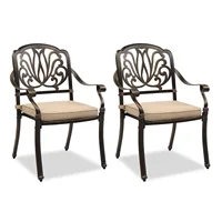 Set of 2 Cast Aluminum Patio Dining Chairs with Cushions, Stackable Outdoor Bistro Chairs for Balcony Backyard Antique Bronze 1