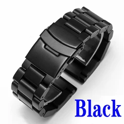 Solid Thickening 5.5mm Stainless Steel Metal Watch Strap Bracelet - 22mm (Black)