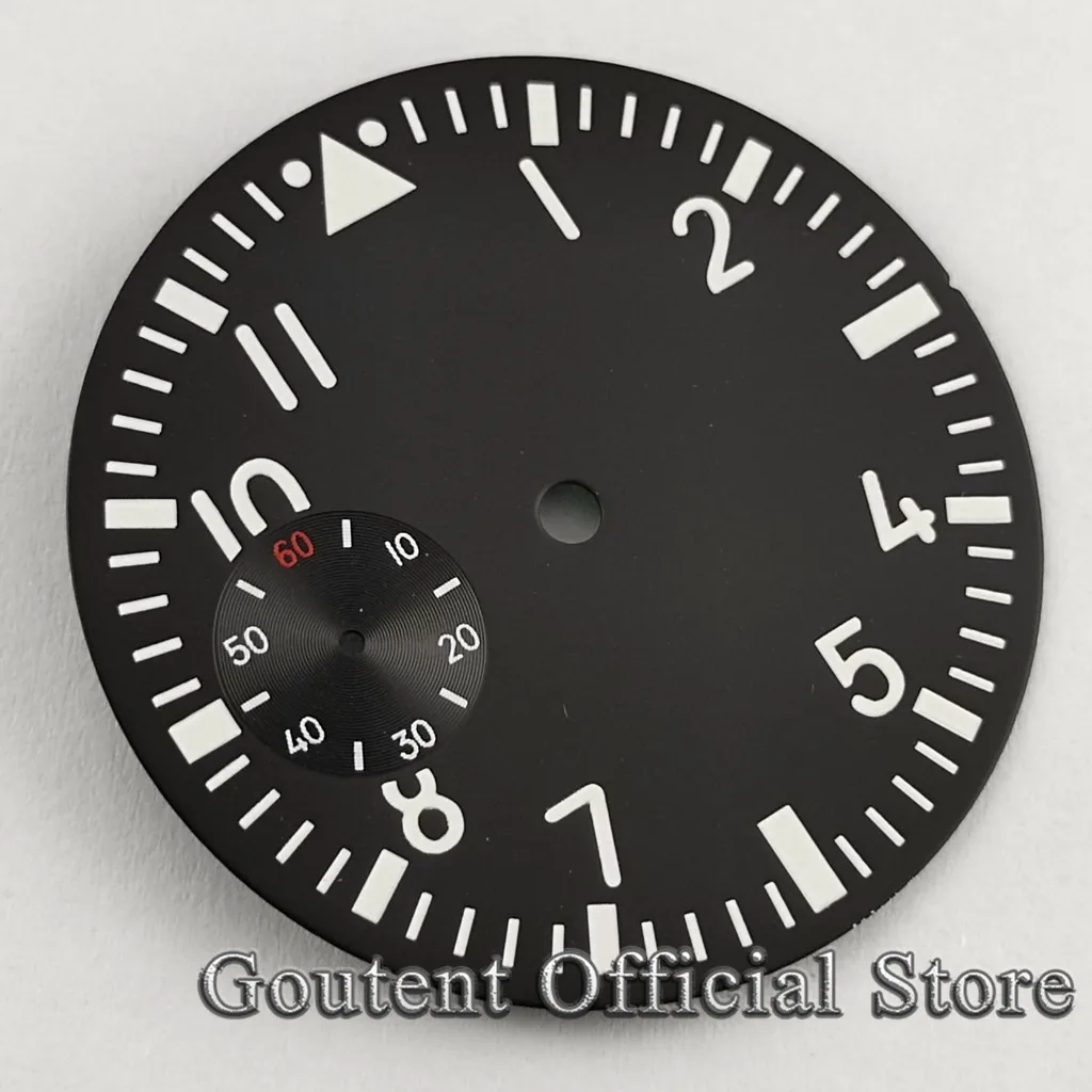Goutent 38.9mm Black Watch Dial Green Luminous Fit ETA 6497 or Seagull ST3600 Watch Face