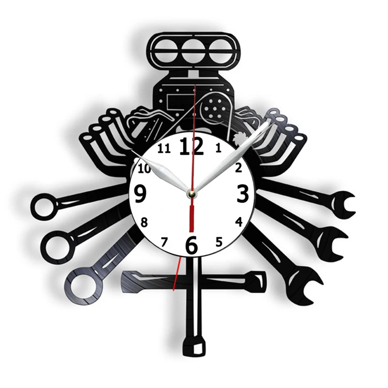 Mechanic Tools Laser Cut Longplay Wall Clock Garage Car Fixing