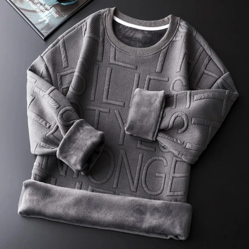 

2023 Winter New Men Sweatshirts Male Oversized Fleece Thicken Hoodies Streetwear Korean Letter Warm Pullovers Casual Loose Tops