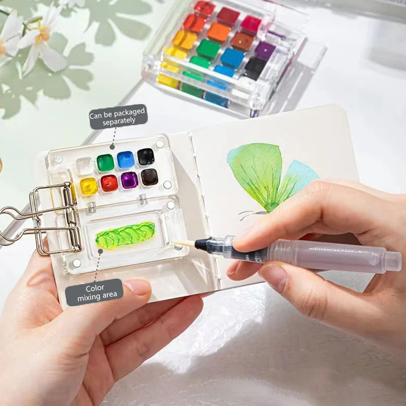 8/15Grids Acrylic Mini Watercolor Palette Portable Paint Box Travel Painting Watercolor Paint Tray Art Supplies paint tray color palette watercolor palette
