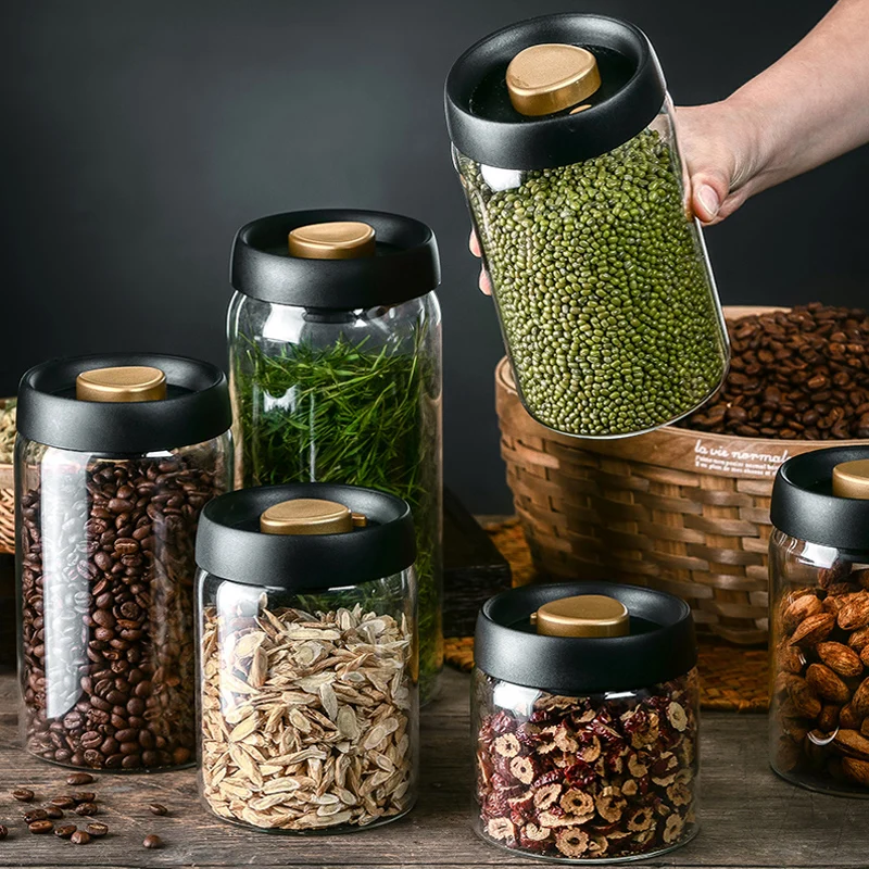

Coffee Beans Vacuum Sealed Tank Glass Food Storage Tank Household Moisture-proof Tea Storage Tank Push-type Air Extraction Tank