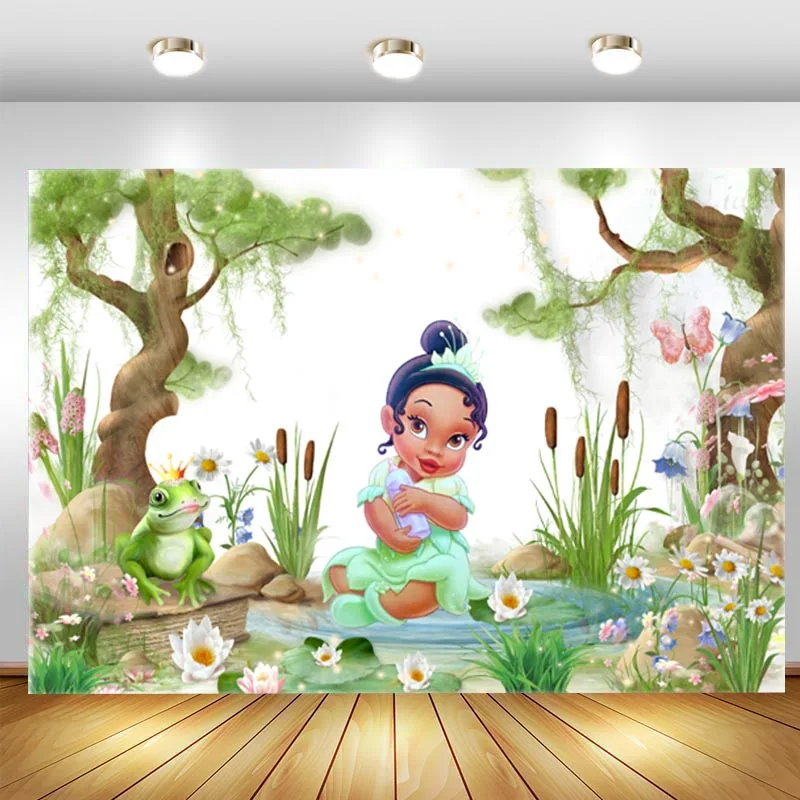 Disney Baby Tiana Fondale Frog Princess Girls 1St Birthday Party Fotografia Personalizzata Sfondo Cake Table Banner Decoration