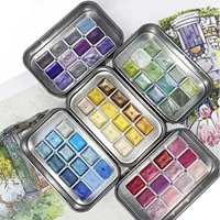 12 Glitter Watercolor Paint Set Flash Pearlescent With Metal Box Solid Watercolors Painting Pigments Painting Supplies 1