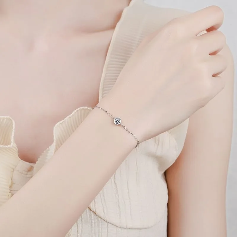 0.3 캐럿 Moissanite 버블 참 팔찌 백금 도금 여성을위한 행운의 프랑스 스타일 쥬얼리
