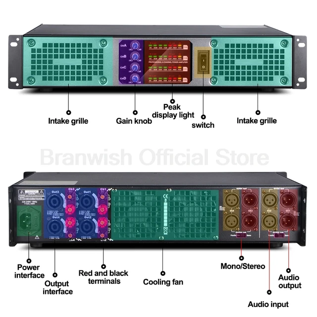 Amplificatore digitale HiFi Potenza massima 1100Wx2 canali 2.0 Amplificatore audio stereo domestico 2000Wx4 per kit sistema audio KTV per performance sul palco 2