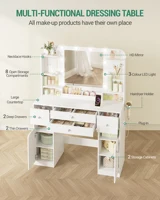 Туалетный столик Hzuaneri со светодиодной подсветкой, вилкой и держателем для фена, двумя большими ящиками и подставкой для украшений, белый — изображение 3