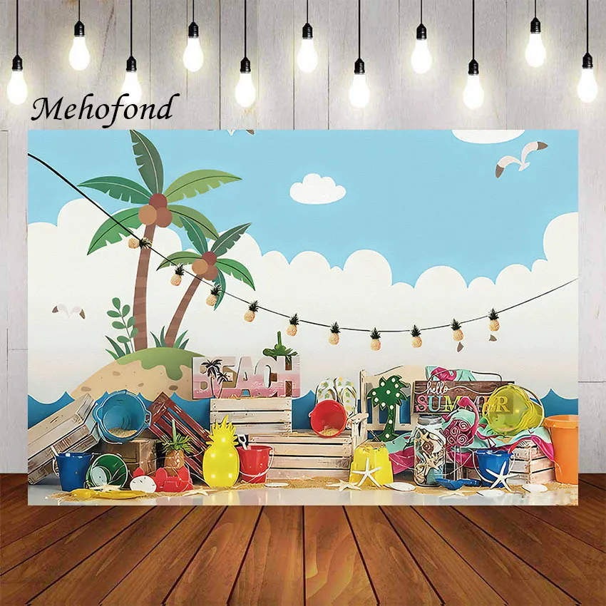 

Mehofond Photography Background Summer Beach Blue Sky Tropical Palm Trees Luau Kids Birthday Party Decor Backdrop Photo Studio