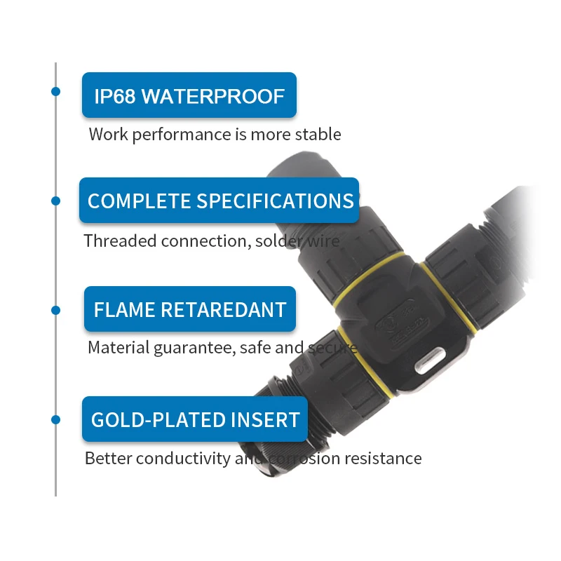 IP68 M20 T Shape Waterproof Connector 3 Pin 4 Pin Quick Terminal Electrical Wire Connector For Outdoor Cable Connection DIY GO