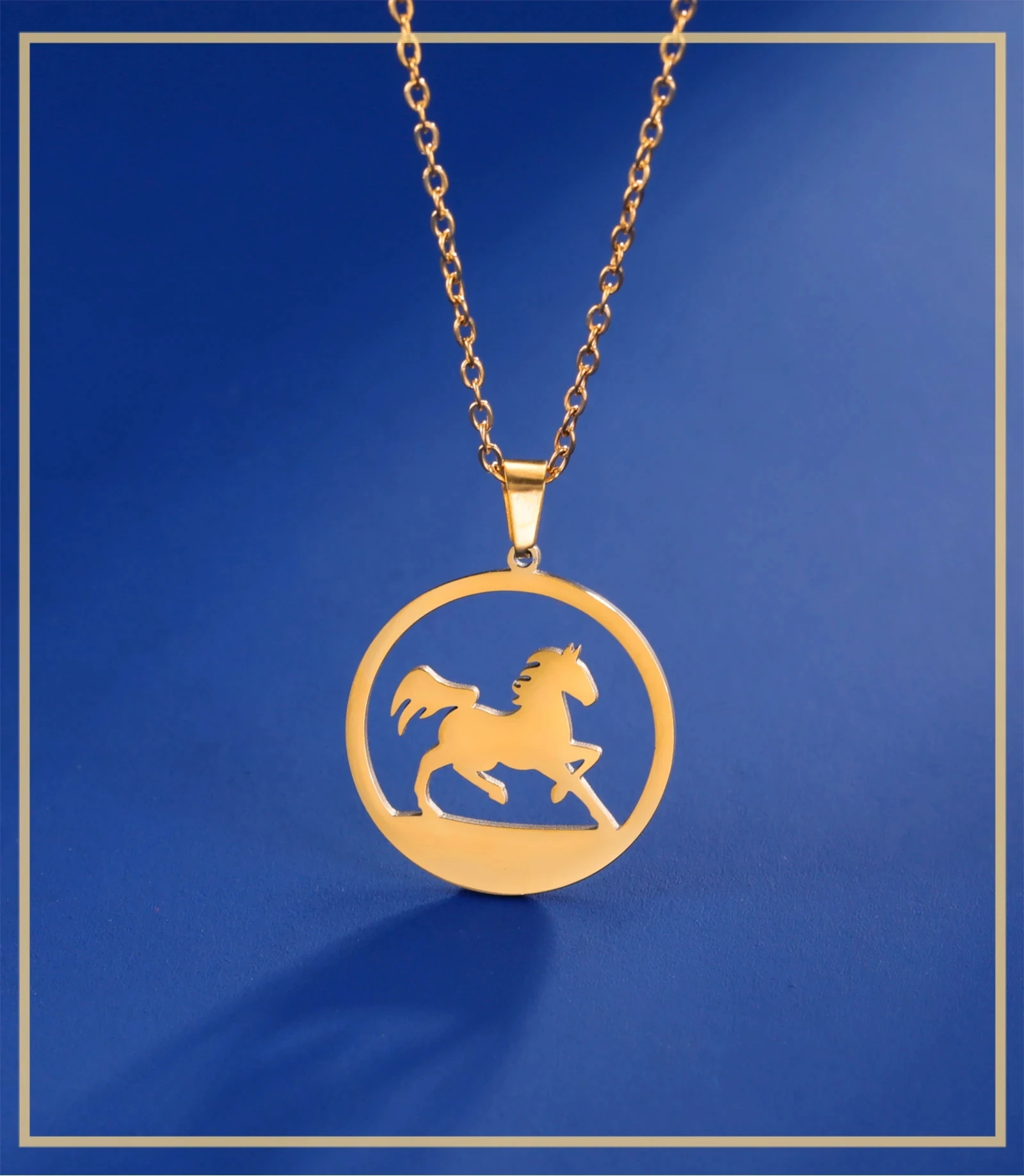 Skyrim Stainless Steel Running Horse Round Pendant Necklace