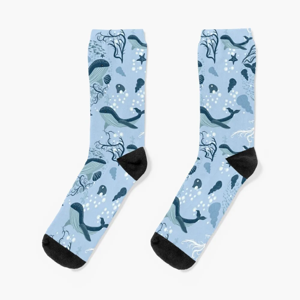

whale with sea plants ana seaweed pattern Socks Men Socks Cotton