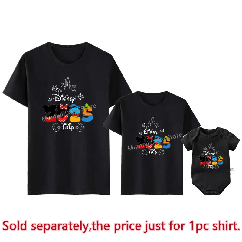 2025 Disney Trip Mickey Minnie Mouse Family Matching Shirts Cotton Dad Mom Bro Sis Kids T Shirt Baby Rompers 5
