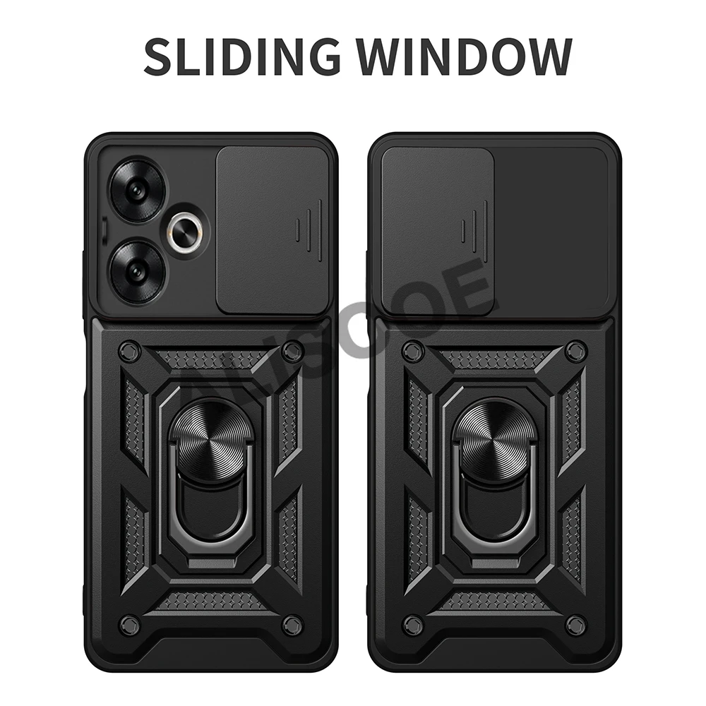 Slide Camera Lens Ring Stand Holder Shockproof Phone Cover