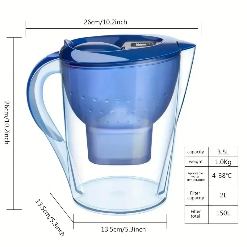 Water Filters Household Water Kettle with 3 Filter Device 3.5L Carbon Water Purifier Non-toxic Filter Water Portable Drinking Kettle