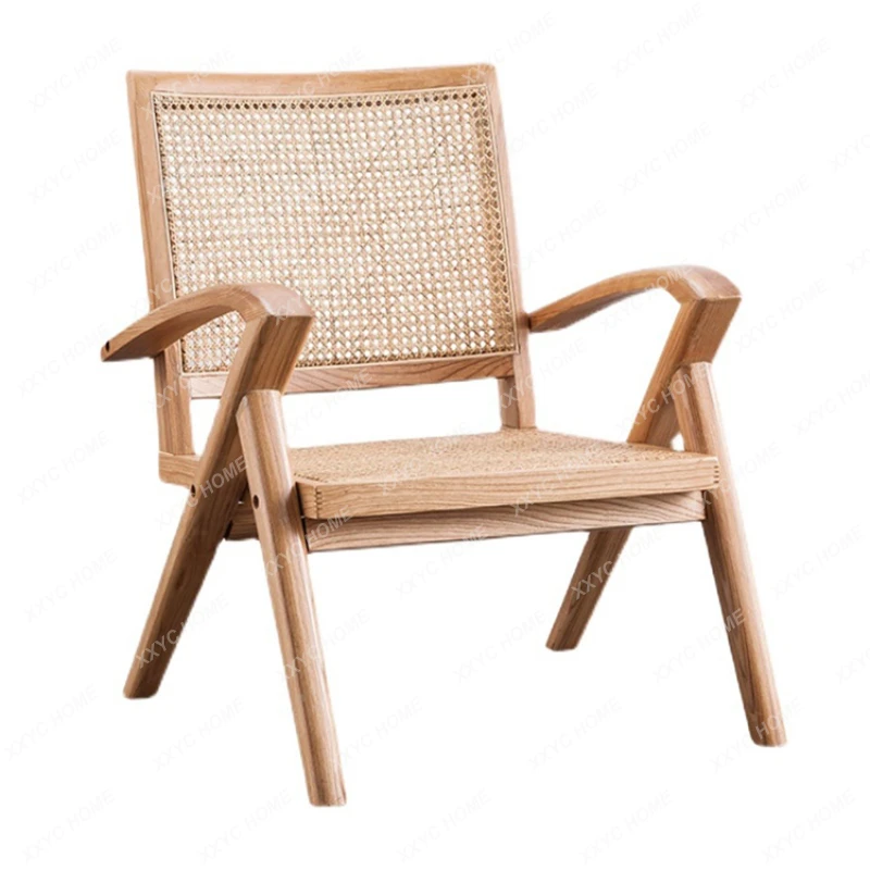 

Balcony Leisure Chair Household Nordic Homestay Solid Wood Rattan Chair