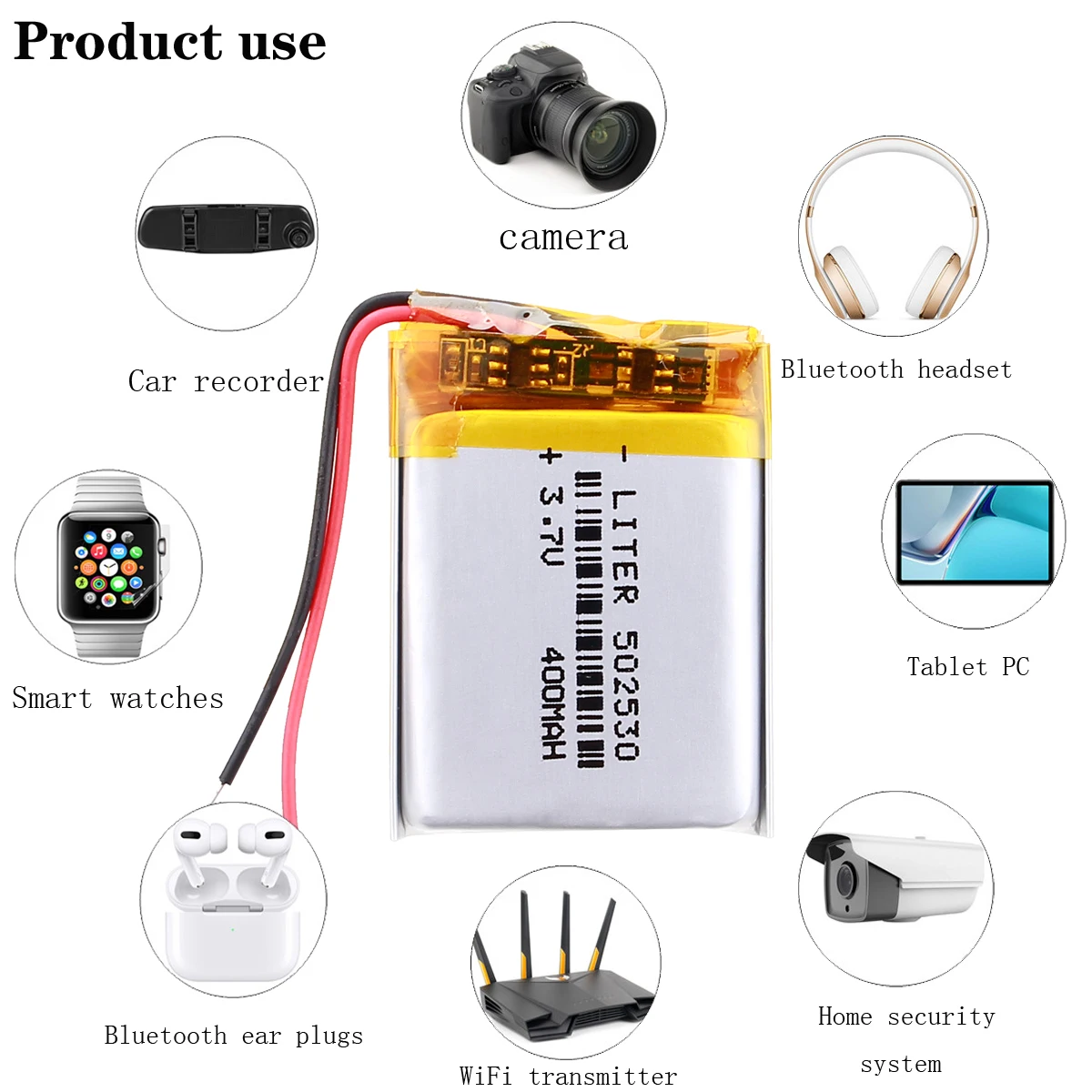3.7V 400mAh 502530 Lithium Polymer Li-Po Rechargeable Battery For DIY Mp3 GPS PSP bluetooth headphone headset