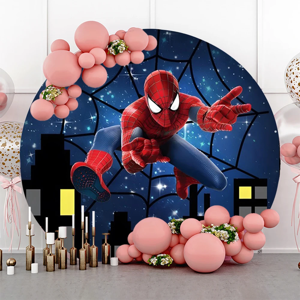Disney Spider-Man Sfondi Rotondi Per Fotografie Baby Shower Boy Birthday Party Decoration Photo Background Shooting Puntelli