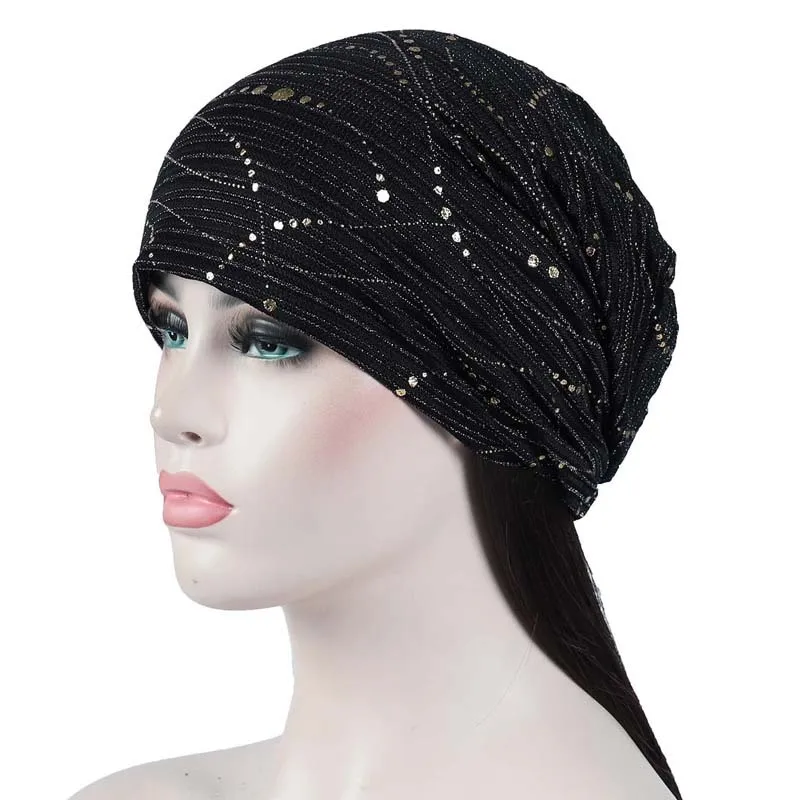 Female Fashion Spring Autumn Windproof Warm Black Cap Headscarf Women Summer Lace Rhinestone Breathable Sunscreen Sun Hat K39 3