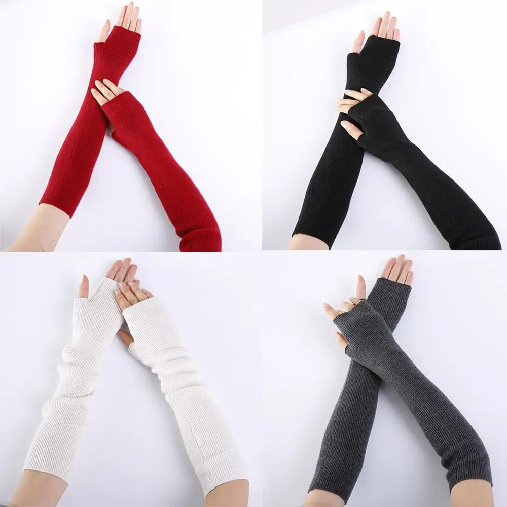 

Fingerless Long Wrist Gloves New Cashmere Arm Warmers Knitted Gloves Underwear False sleeve Elbow Mittens Girls