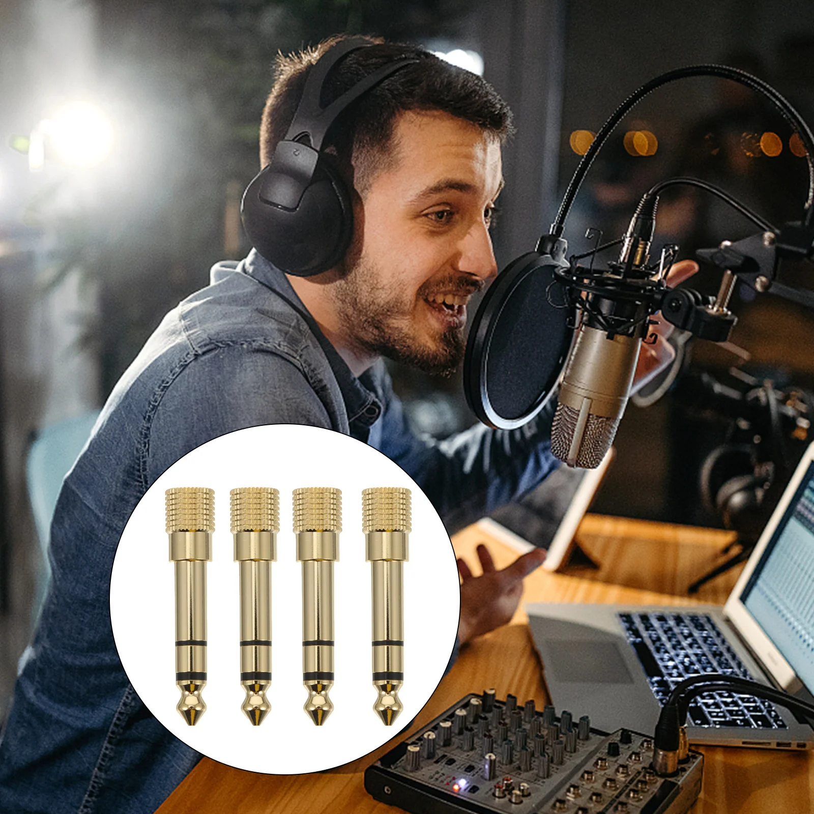 

4 Pcs High Frequency Adapter Copper Audio 35mm to 63mm Headset Headphone Plated Earphone