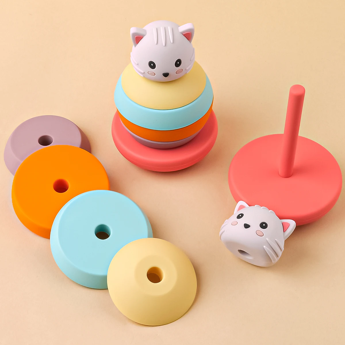 1 Set Cute Cat Building Blocks Baby Montessori Toys Soft Building Blocks Silicone Stacking baby birthday Gifts