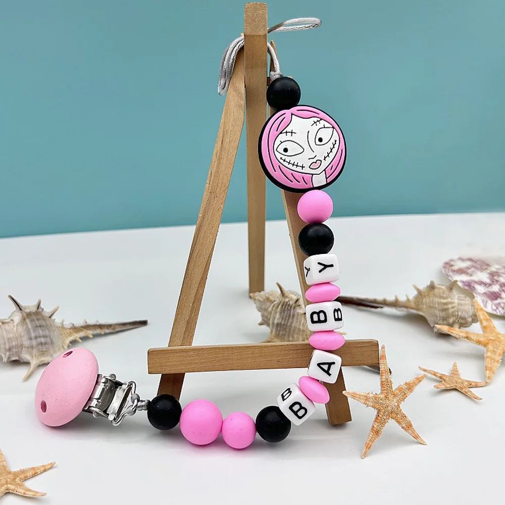 

Personalized English Letters Names Silicone Witch Pacifier Chains Holder Clips Beads Pendant Toy for Baby Infant Teether Gifts