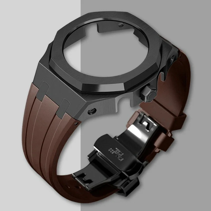 Premium Stainless Steel Casioak Case with Metal Bezel and Rubber Band