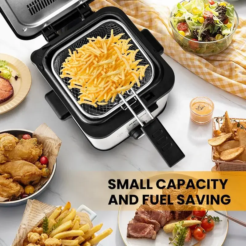 SUSTEAS Deep Fryer with Basket, 1500W Electric Deep Fryers for Home Use with Temperature Control, Removable Lid and 2.5L/1.5L