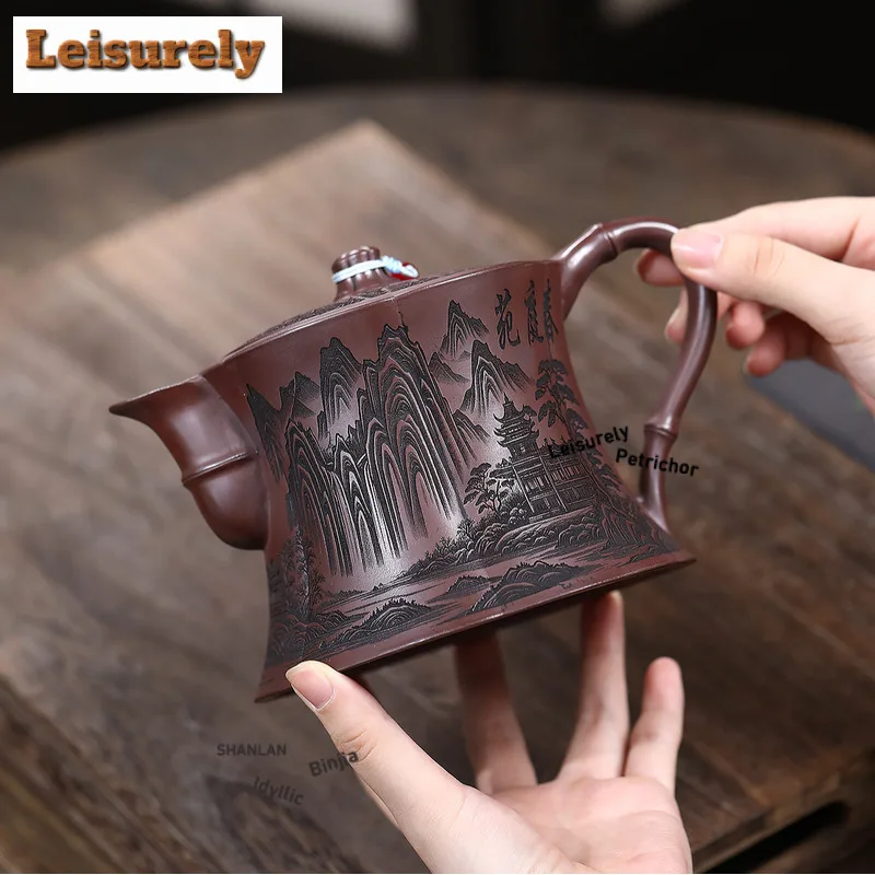 680ml High-end Yixing Purple Clay Teapots Handmade Landscape Pot Raw Ore Stone Red Mud Tea Maker Kettle With Filter Zisha Teaset