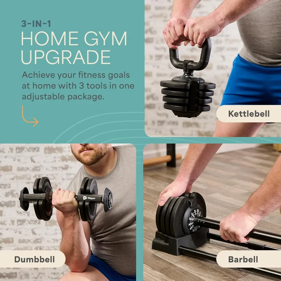Adjustable Dumbbells Set -43lb Single 3IN1 weights Set & Single with Rack - Quick Adjust, Secure Grip - Compact Hand Weights for