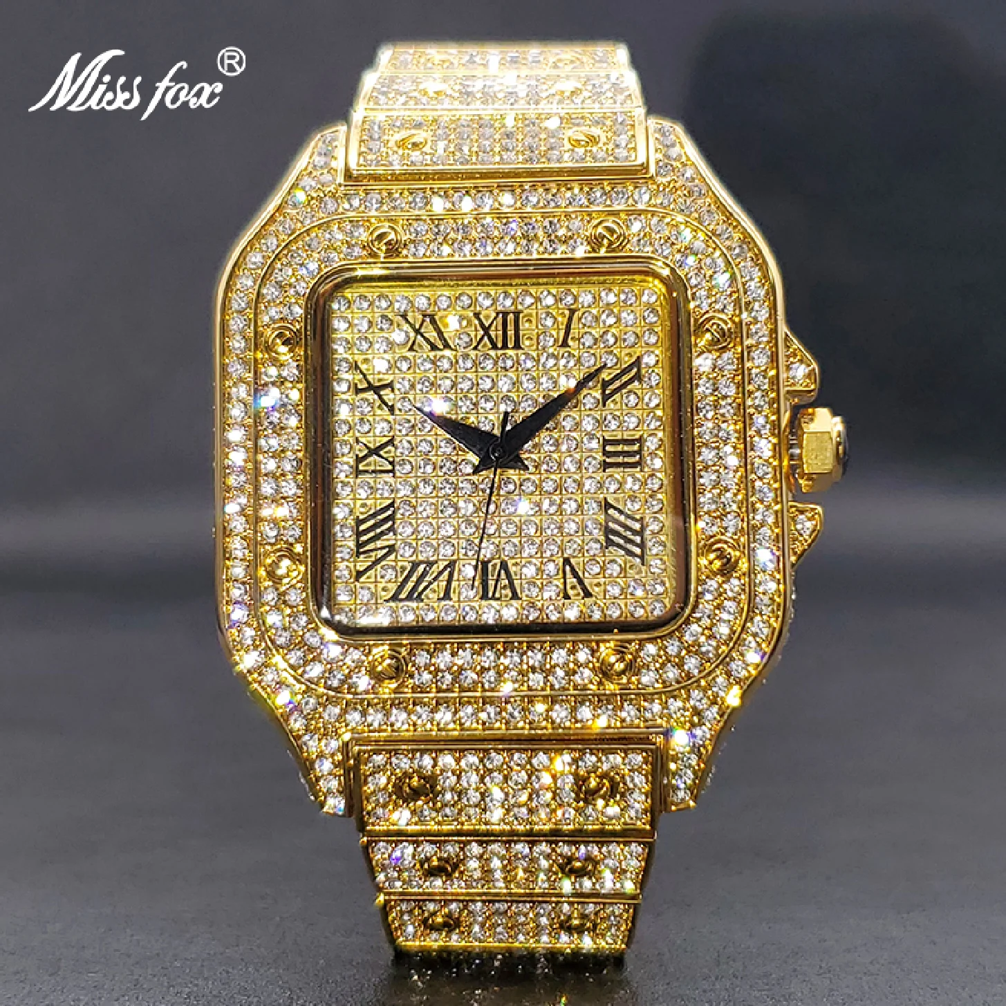 

Ice Out Gold Watch For Men New Street Style Hip Hop Waterproof Watches For Male Couple Wristwatches Jewelry Accessories