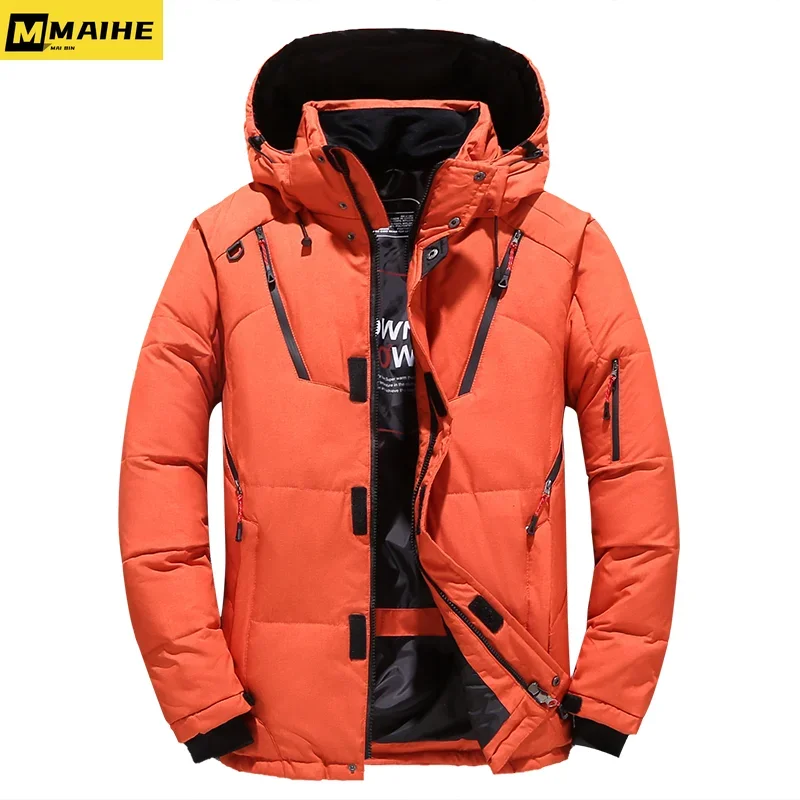 Fashion brand lightweight down jacket for men winter windproof thickened white duck down jackets hooded retro warm parka for men