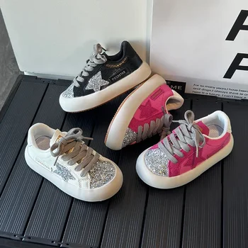 Children's Casual Shoes 2024 Spring Autumn New Style Lightweight Breathable Sports Shoes Trendy Starry Low Top Board Shoes