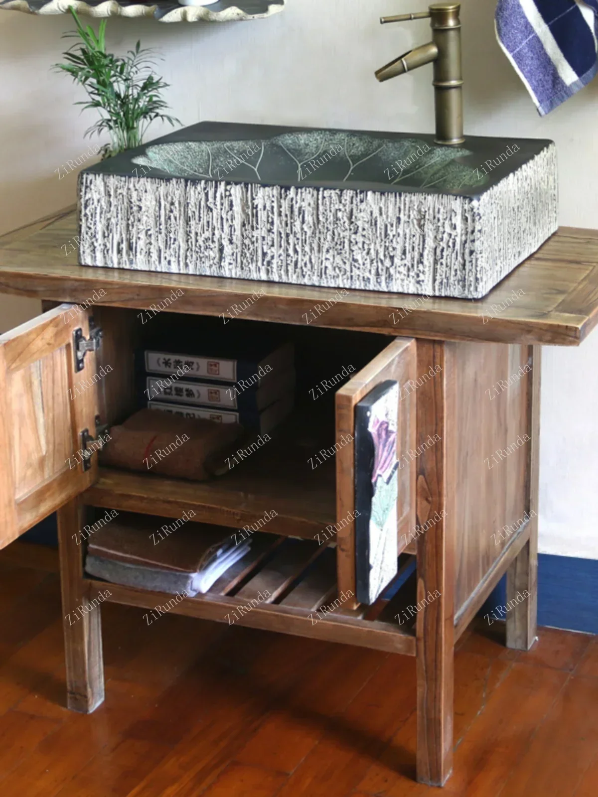 ~Retro toilet washbasin bathroom cabinet Chinese washbasin integrated cabinet balcony combination