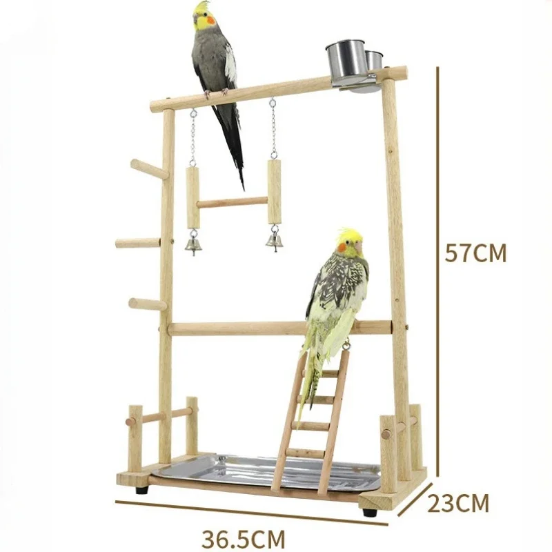 Wooden Bird Swing Toy Birds Parrot Training Perch Stand Playground Climbing Ladder Swing Toys With Bells Bird Supplies Toys