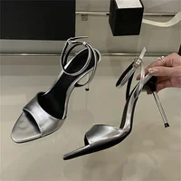 Aneikeh Summer Fashion Blue Female Sandal Open Toe Buckle High Heels Peep Pointed New Denim Stiletto Strap Womens Prom Shoes - Image 3