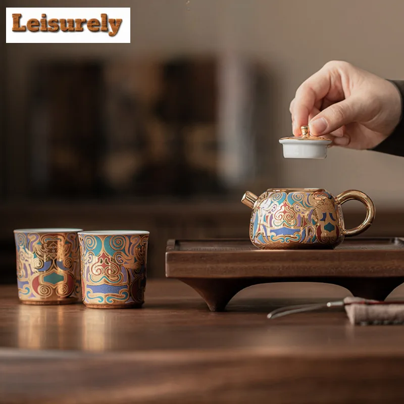 Creative Dunhuang Gilded Xishi Teapot Tea Set Complete Set Elegant Gaiwan Tea Ceremony Set Teapot and Tea Cup Set Teaset Craft