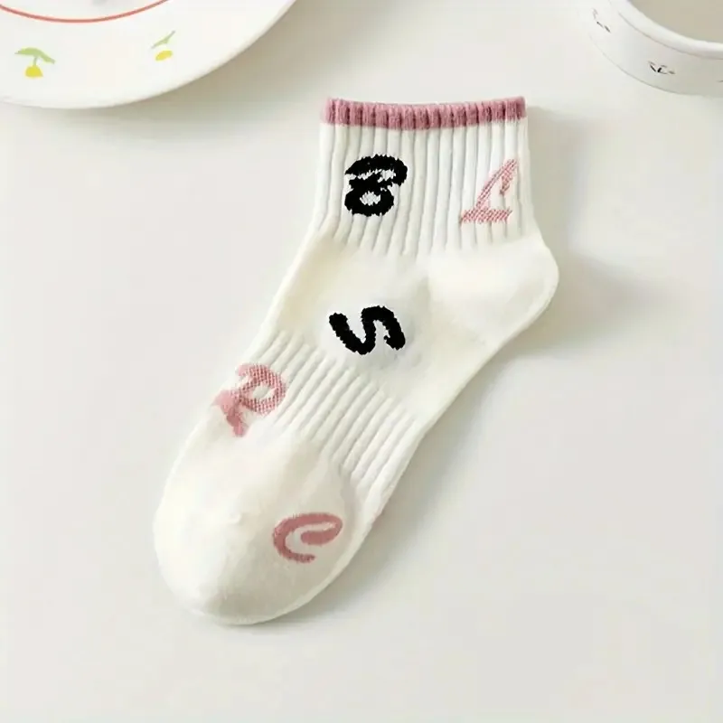 Sports Socks 5 Pairs Star & Striped Socks College Style Short Socks Women's Stockings & Hosiery