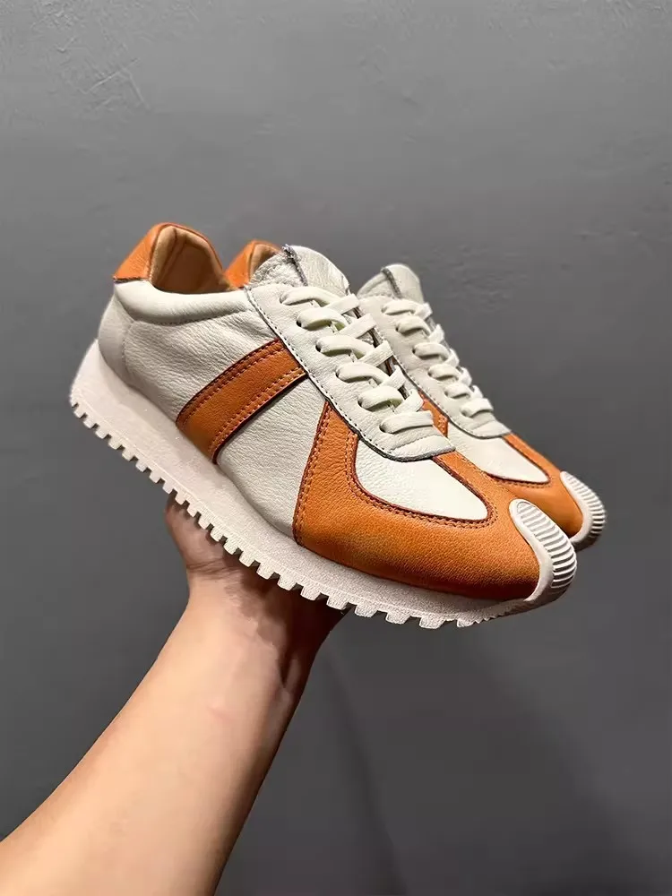 Comfortable Mens Genuine Leather Sneakers Spring Summer Lace