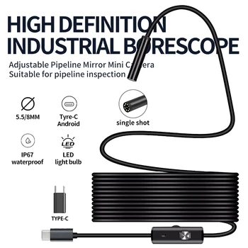 5.5mm 8mm Endoscope Camera HD Type-C Borescope Inspection Camera Waterproof Micro IP67 Endoscopic for Android Mobile 1