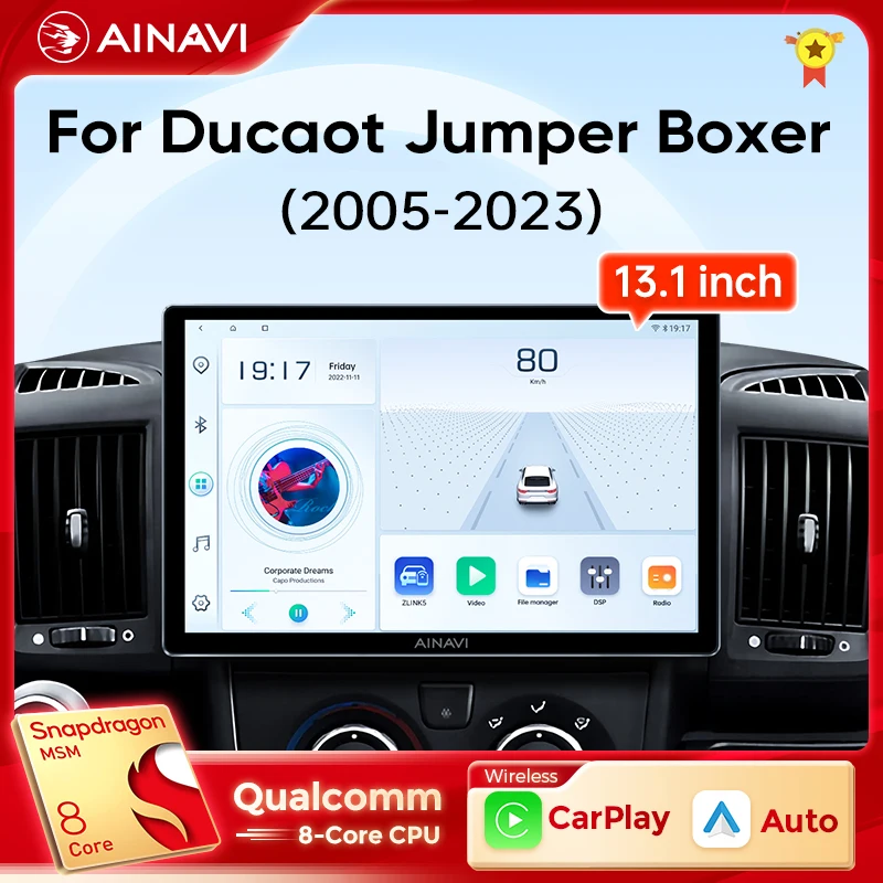 Ainavi Autoradio Da 13.1 Pollici Per Fiat Ducato Citroen Jumper Peugeot Boxer Wireless Carplay Android Auto Multimedia Player 4G 2 Din
