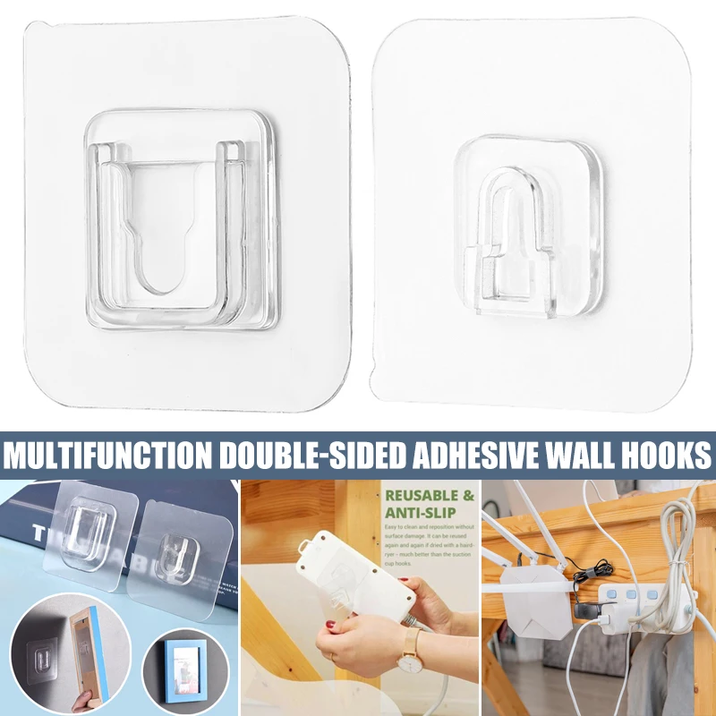 Double-Sided Adhesive Wall Hooks Hangers Strong Transparent