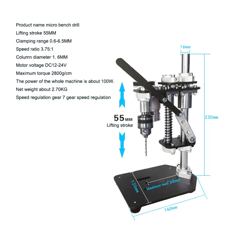 Home Small Micro Bench Drill Desktop Mini Portable Bracket Desktop 220v AC Precision Diy Variable Speed Drilling Machine